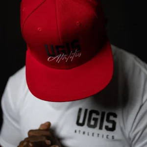 UGIS red snapback hat with white UGIS tee