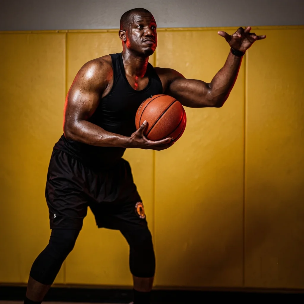 An athlete in a shooting-motion follow-through with a basketball, representing the Perfect Shooting Form Guide
